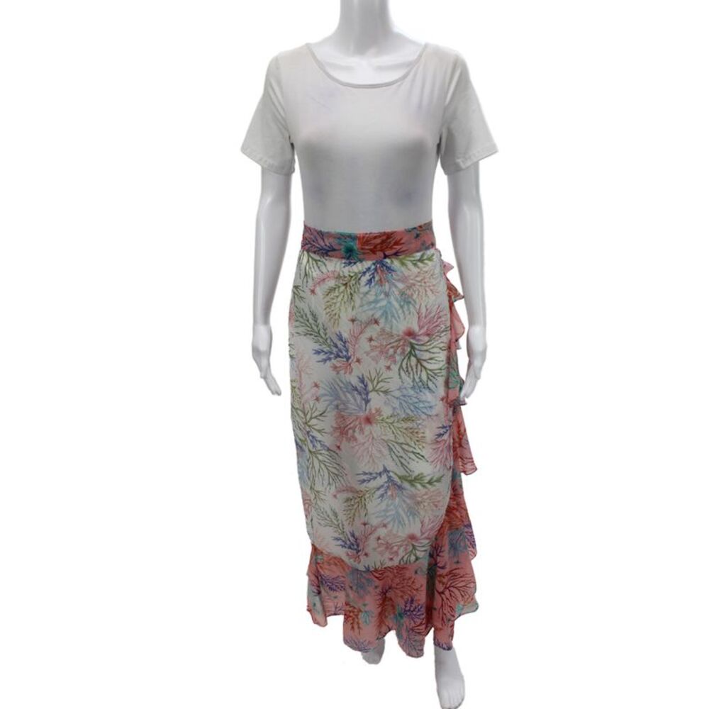 PatBO Women Wrap Skirt Floral Multi-Color Polyester Midi Size M